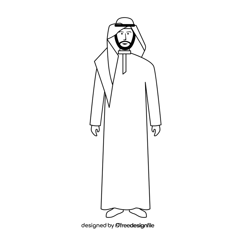 Saudi thobe jubba national dress black and white clipart