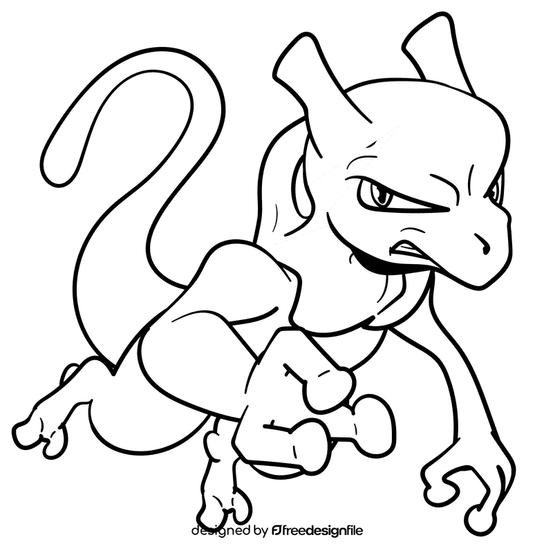 Pokemon Newtwo cartoon drawing black and white clipart