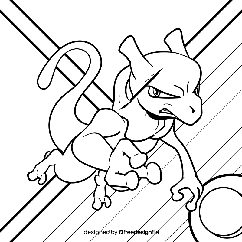 Pokemon Newtwo cartoon drawing black and white vector