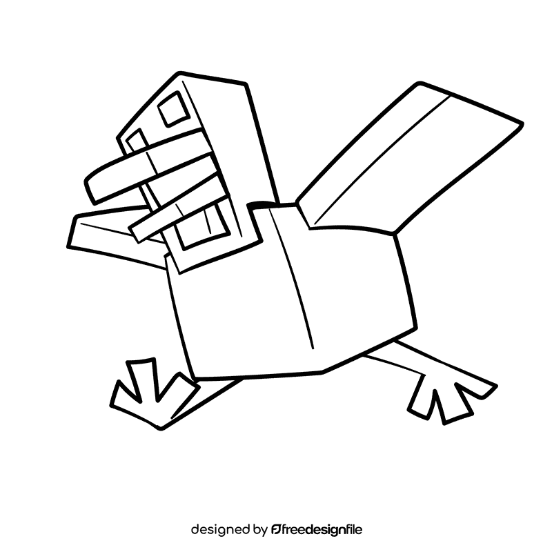 Minecraft Chicken cartoon drawing black and white clipart