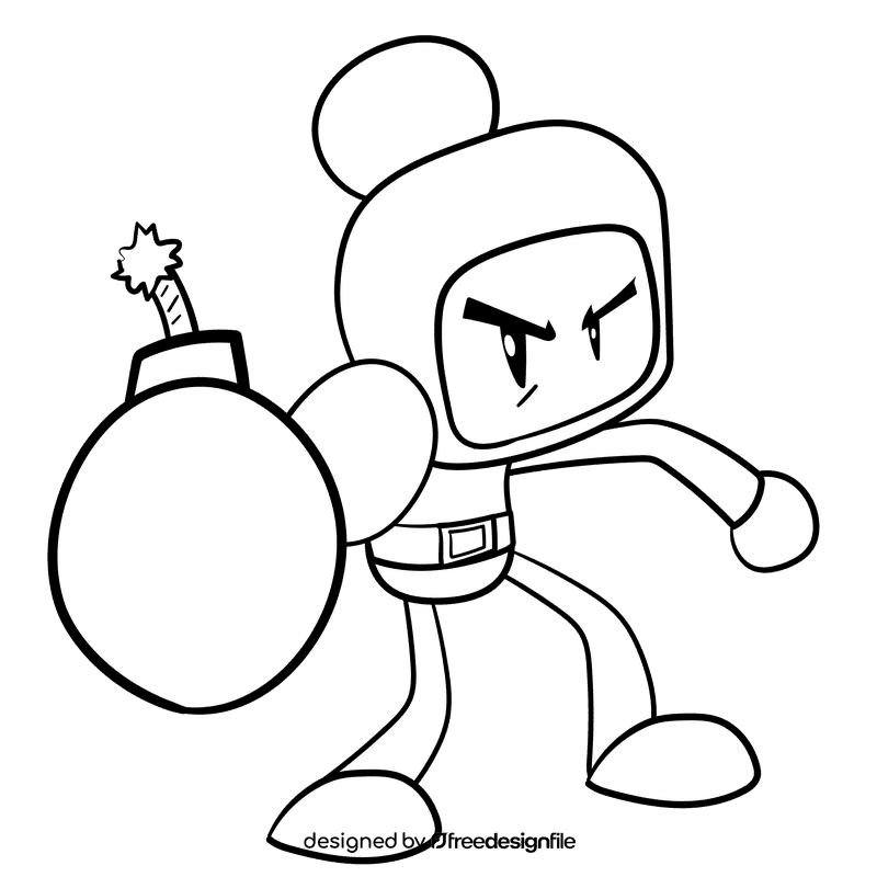 Bomber Man cartoon drawing black and white clipart