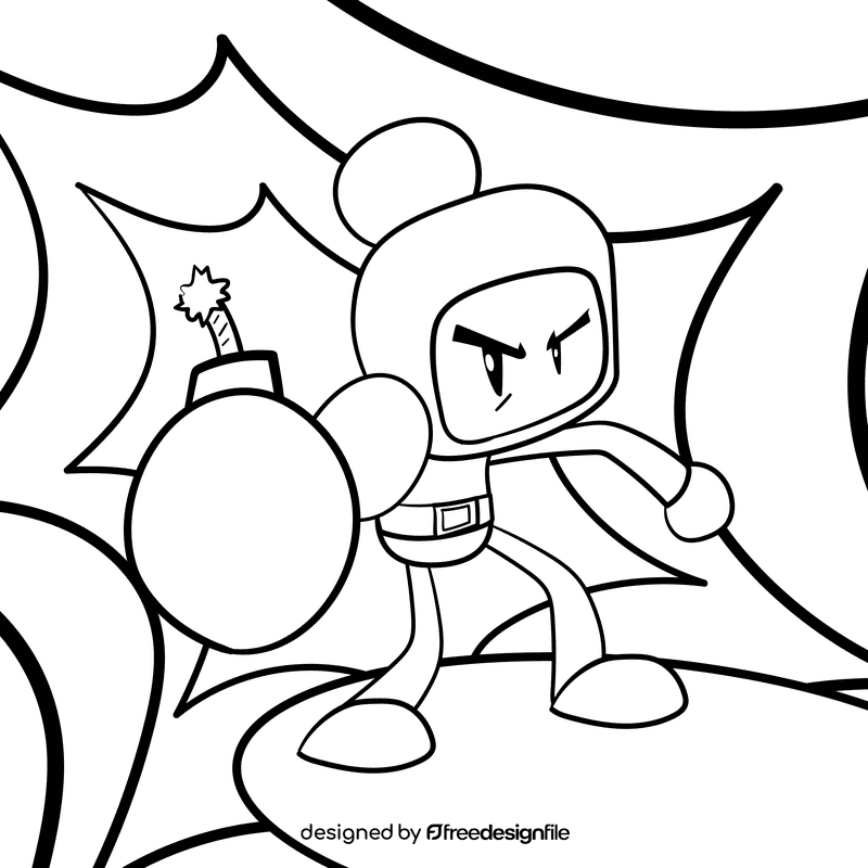 Bomber Man cartoon drawing black and white vector