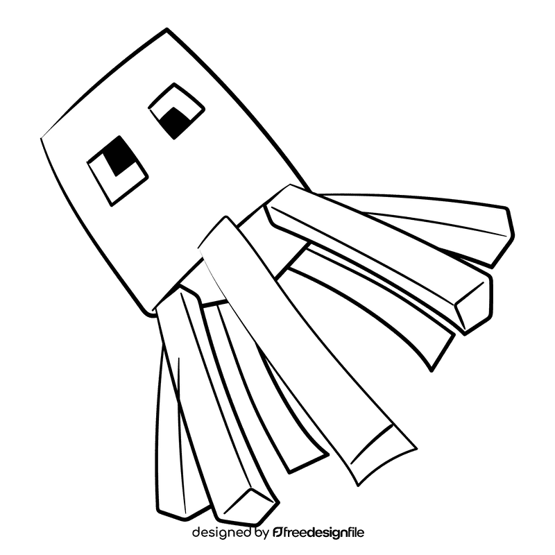 Minecraft Octopus cartoon drawing black and white clipart