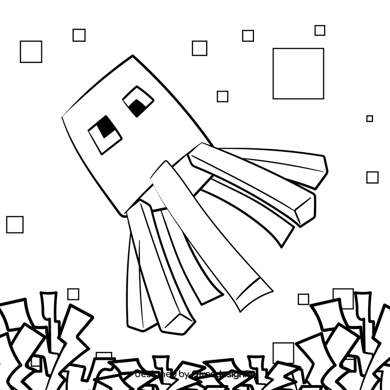 Minecraft Octopus cartoon drawing black and white vector