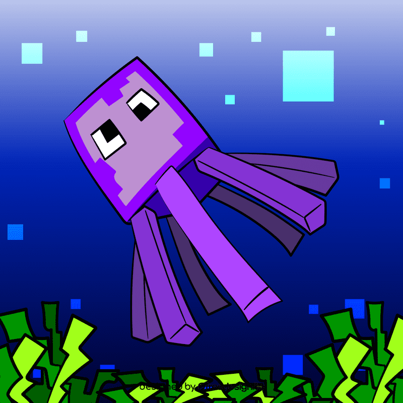 Minecraft Octopus cartoon vector