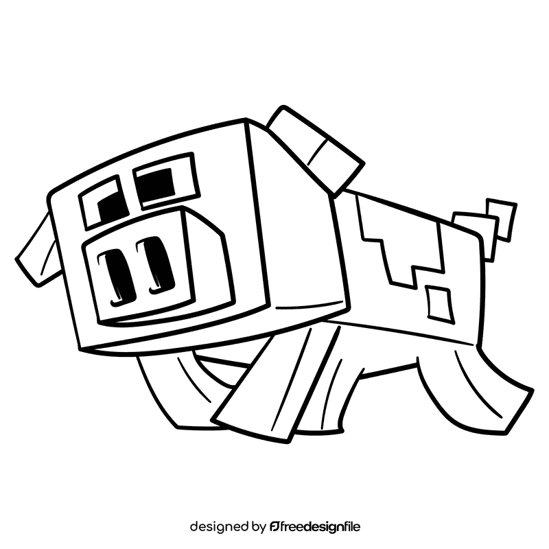 Minecraft Pig cartoon drawing black and white clipart