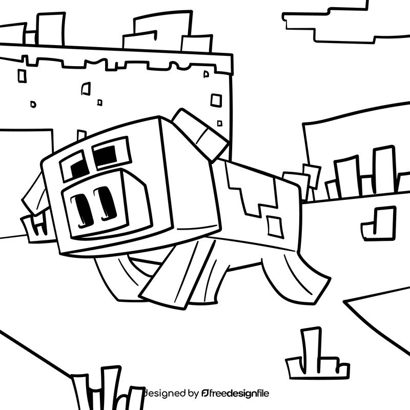 Minecraft Pig cartoon drawing black and white vector