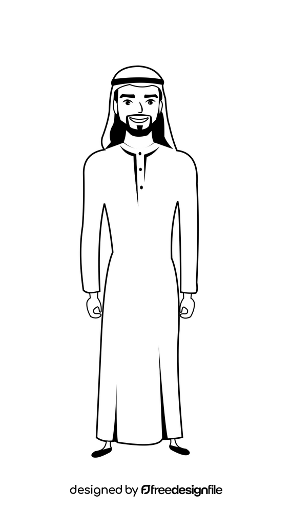 Saudi arabia traditional clothing, national dress black and white clipart