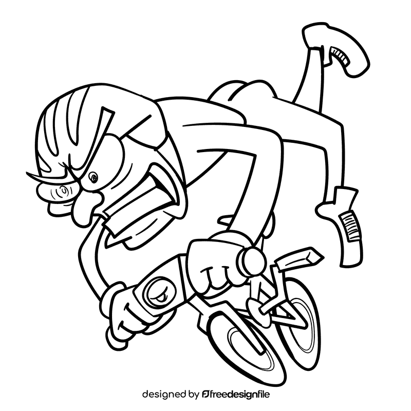 Ride a bike rage cartoon black and white clipart