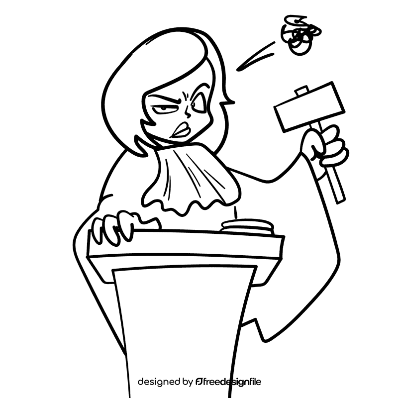 Judge Female cartoon drawing black and white clipart