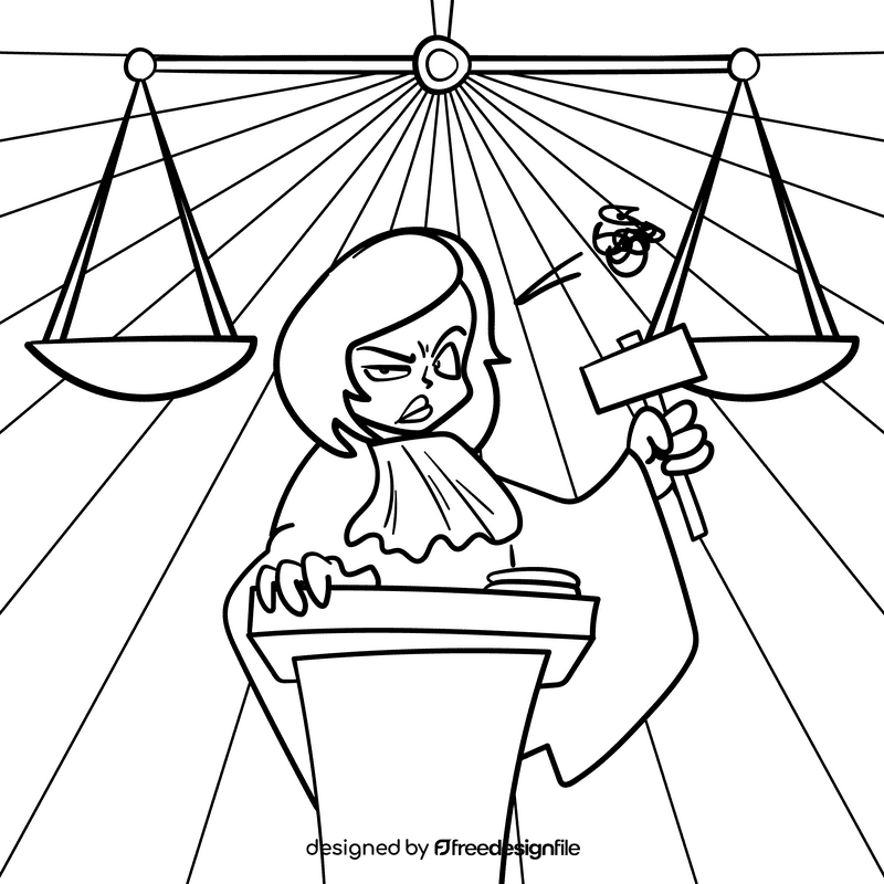 Judge Female cartoon drawing black and white vector