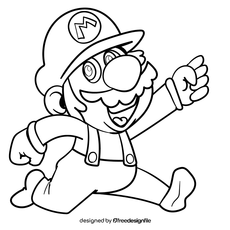 Mario Classic cartoon drawing black and white clipart