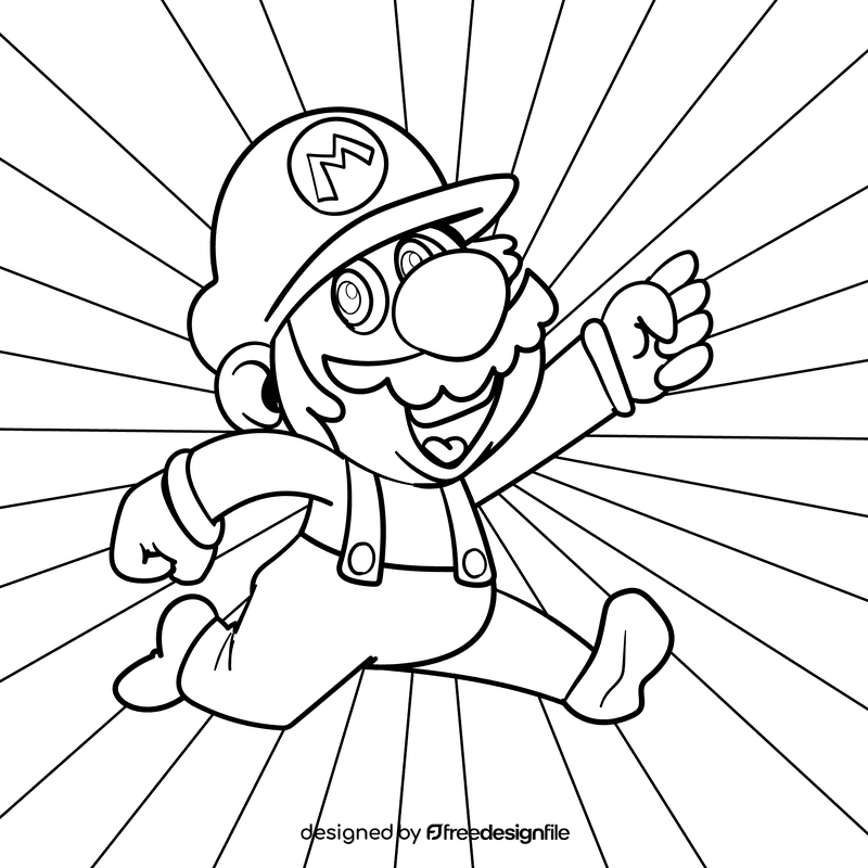 Mario Classic cartoon drawing black and white vector