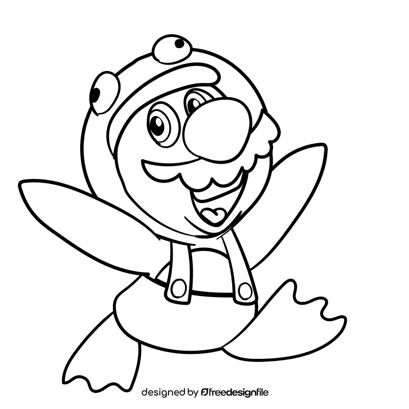 Mario Power Up penguin cartoon drawing black and white clipart