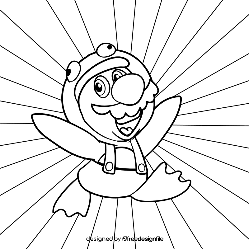 Mario Power Up penguin cartoon drawing black and white vector