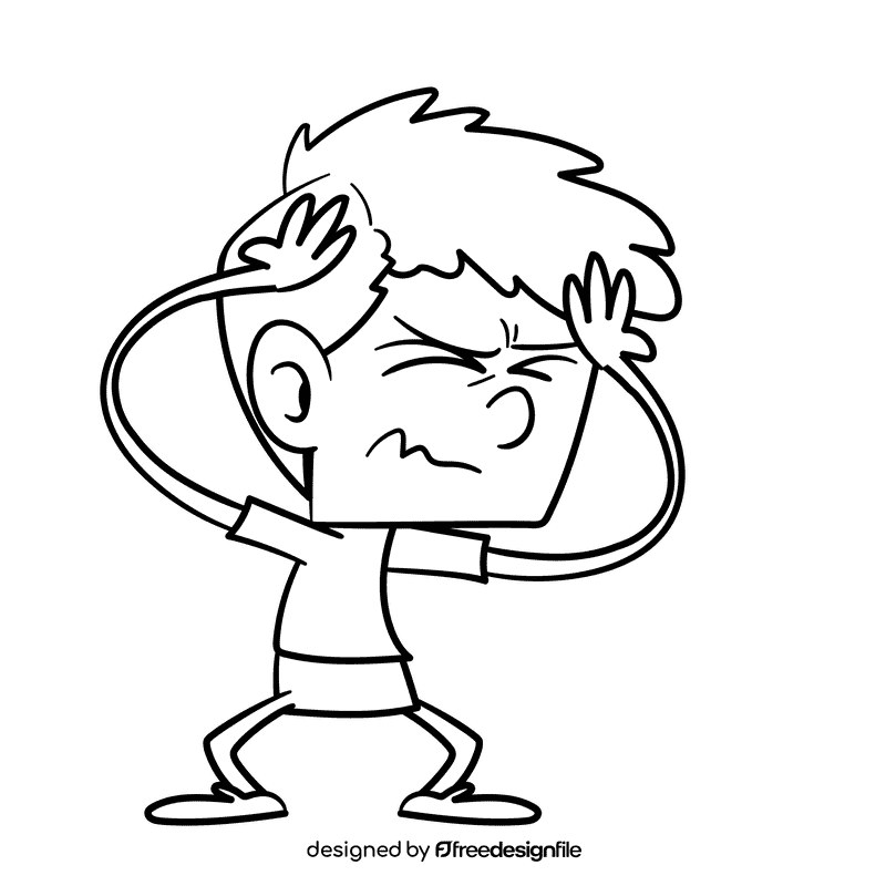 Headache strong cartoon drawing black and white clipart