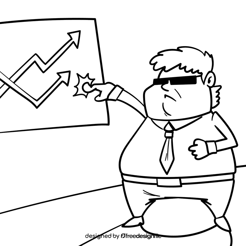 Manager fat cartoon drawing black and white clipart