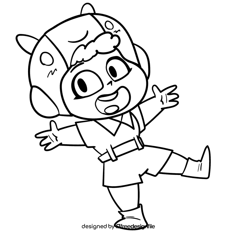 Little girl Brawl Stars cartoon drawing black and white clipart