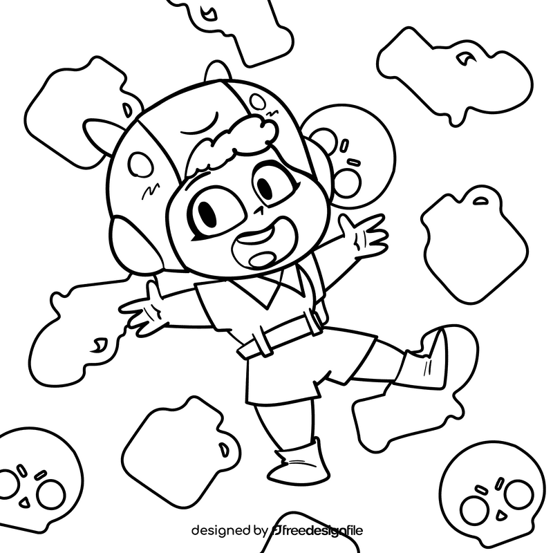 Little girl Brawl Stars cartoon drawing black and white vector