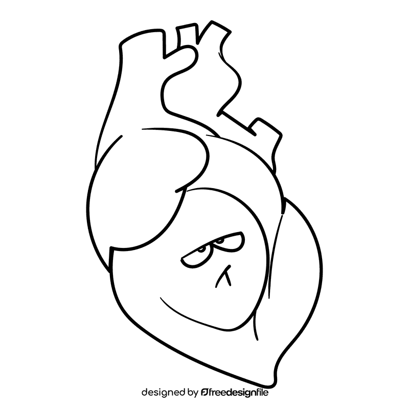 Human heart Realistic cartoon drawing black and white clipart