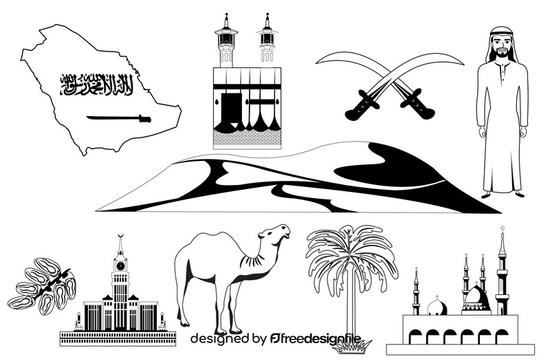 Saudi Arabia traditional symbols black and white vector