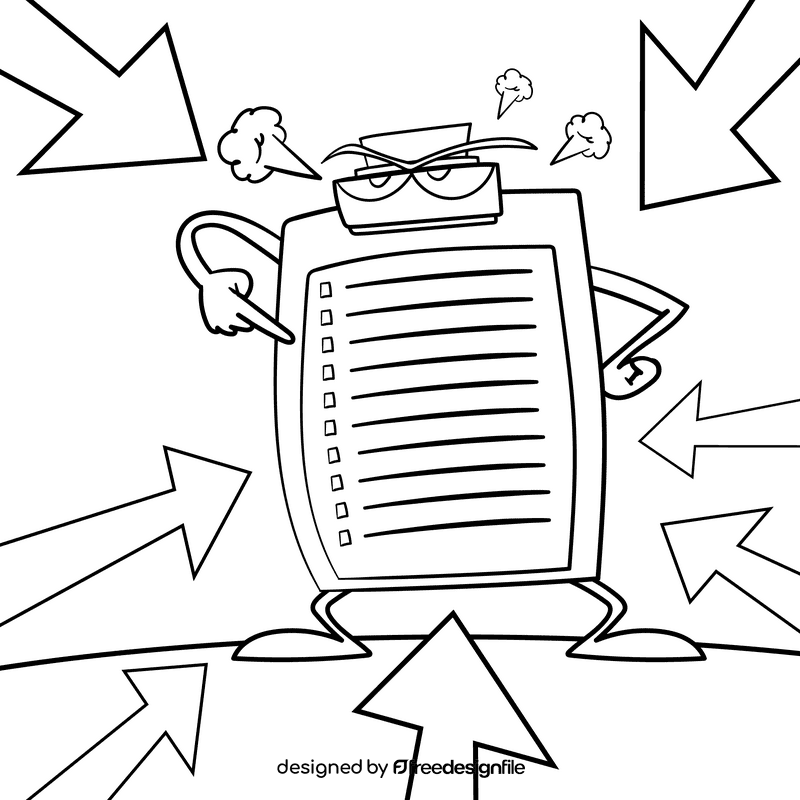 Scavenger hunt Angry cartoon drawing black and white vector