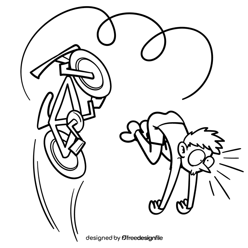 Ride a bike fail cartoon drawing black and white clipart