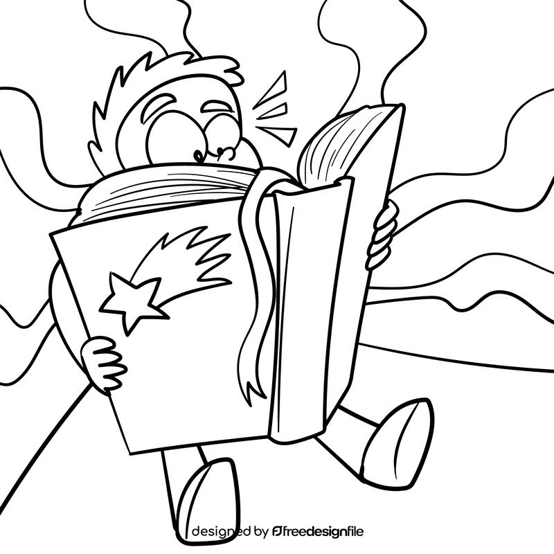 Kids reading Big Book cartoon drawing black and white vector