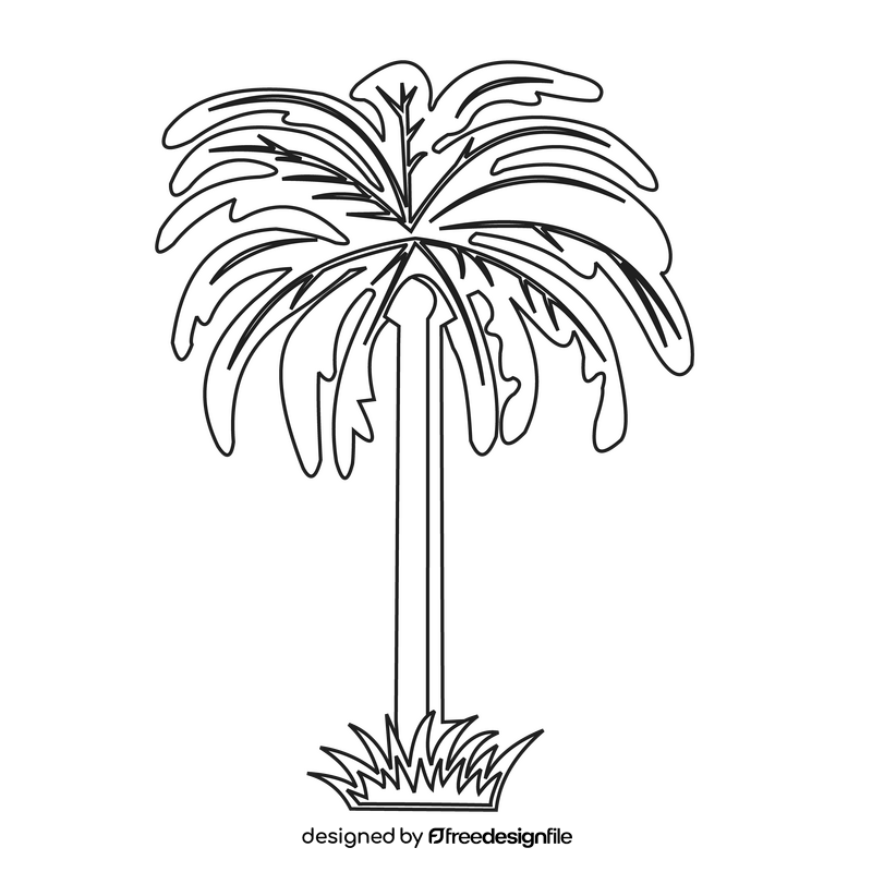 Date palm tree black and white clipart