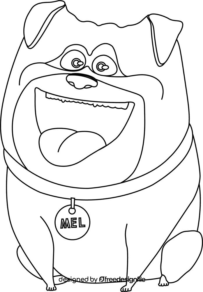 The Secret Life of Pets Mel bulldog cartoon character black and white clipart