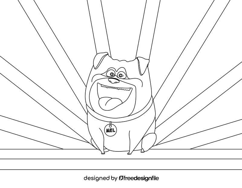 The Secret Life of Pets Mel bulldog cartoon character black and white vector