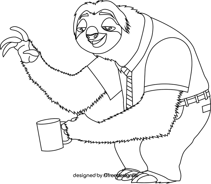 Sloth of Zoothopia black and white clipart