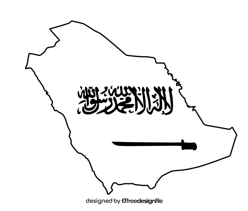 Saudi Arabia flag map black and white clipart free download