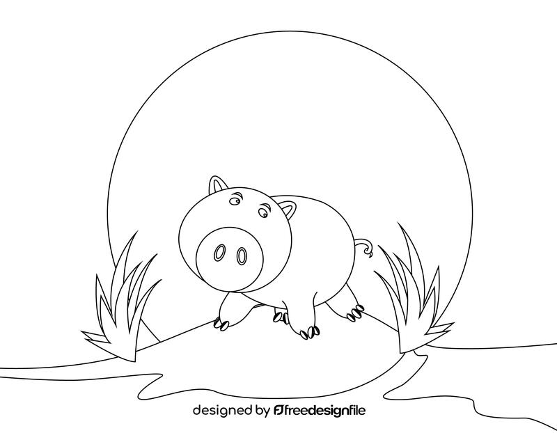 Cute Pig black and white vector