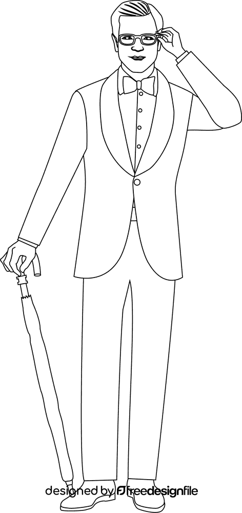 Kingsman with Umbrela black and white clipart