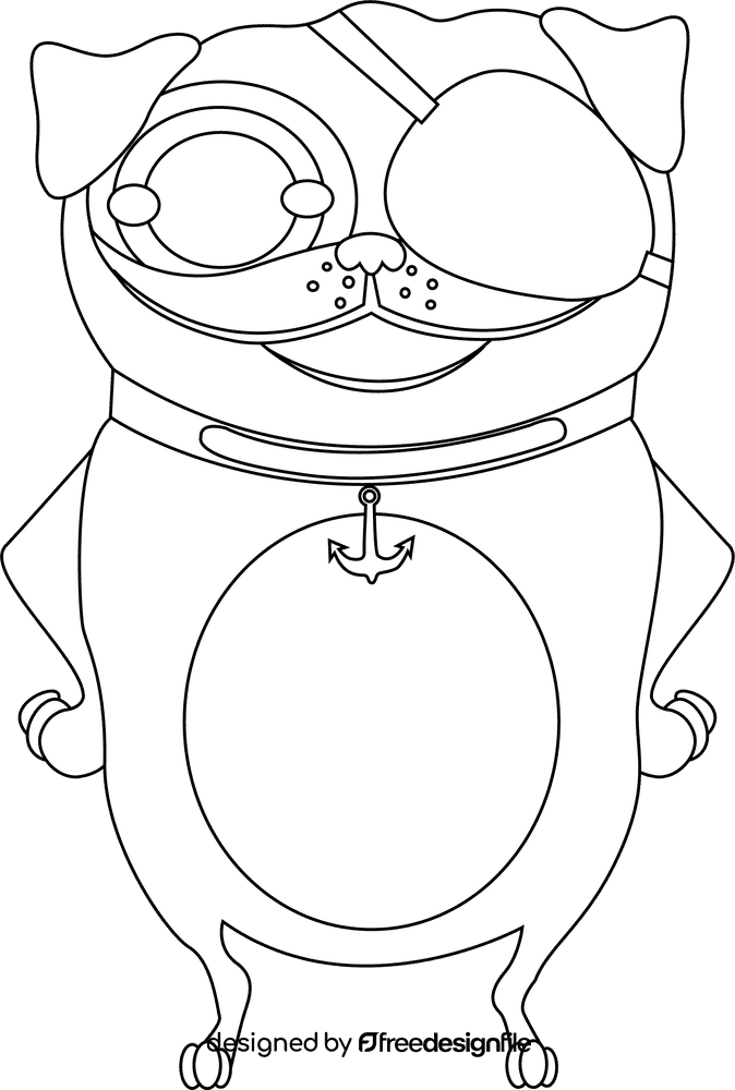 Pug Pirates black and white clipart