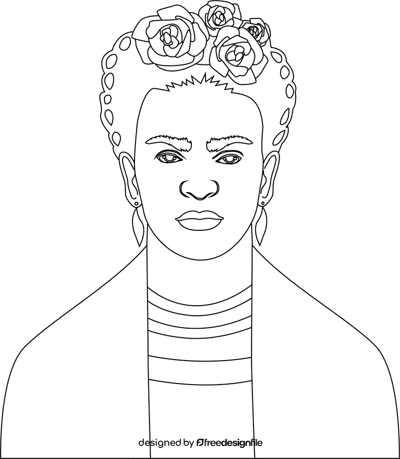 Frida Kahlo cartoon black and white clipart