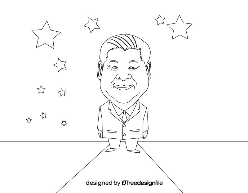 Xi Jinping cartoon black and white vector