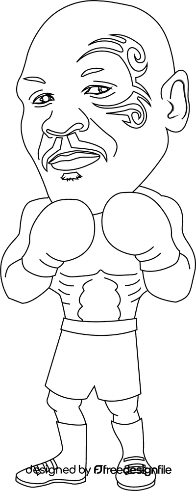 Mike Tyson cartoon black and white clipart