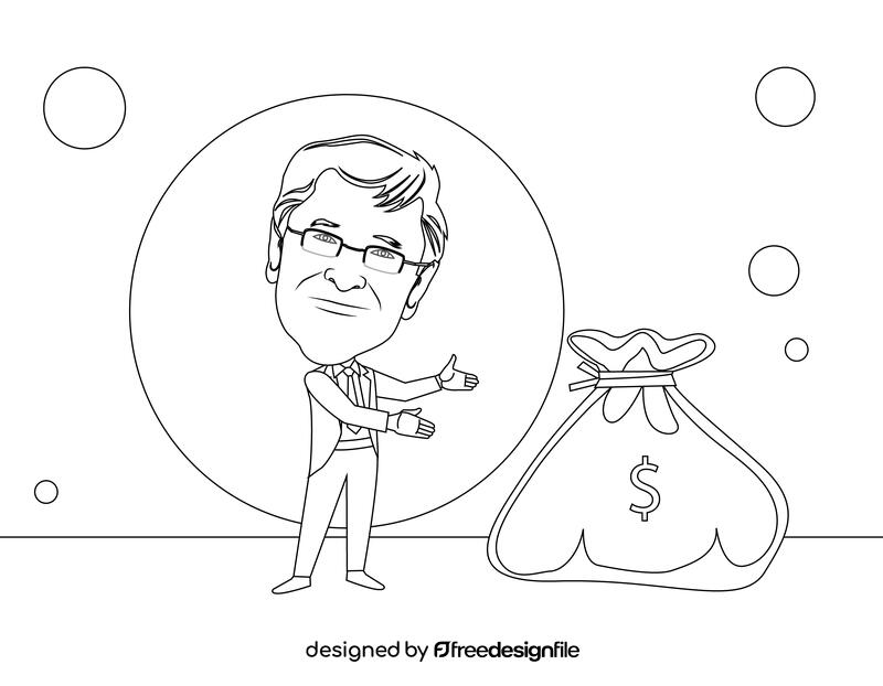 Bill Gates Cartoon black and white vector