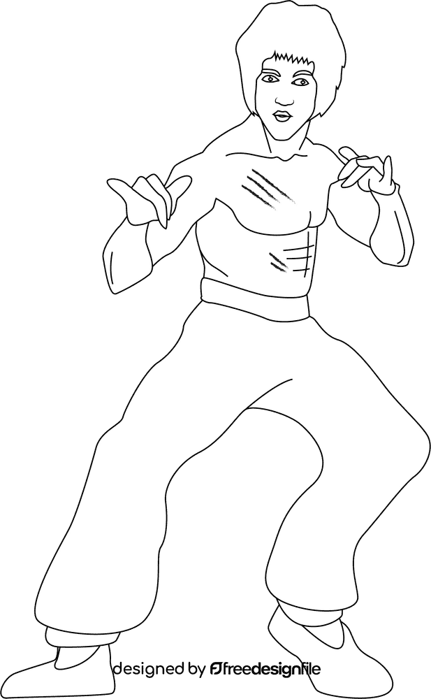 Bruce Lee black and white clipart