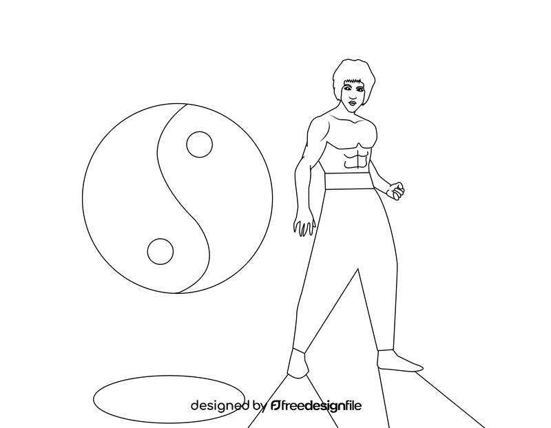 Bruce Lee in action black and white vector