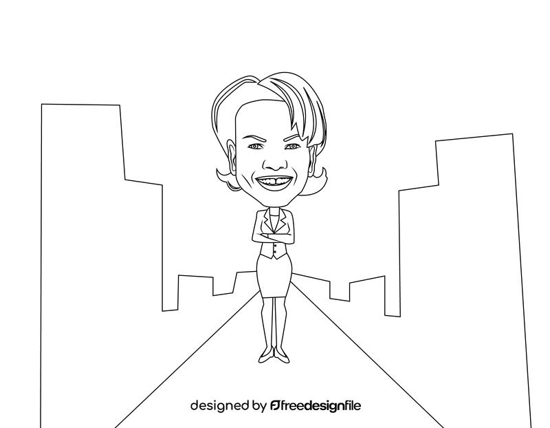 Condoleezza Rice cartoon black and white vector