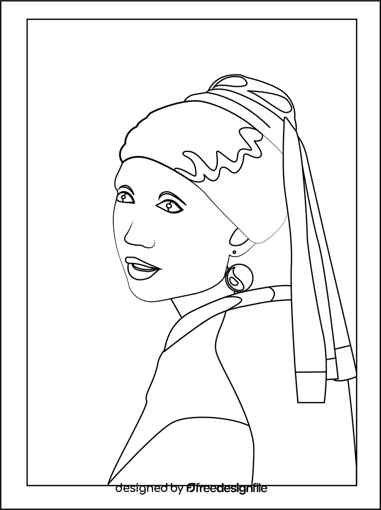 Girl with a pearl Earring black and white clipart