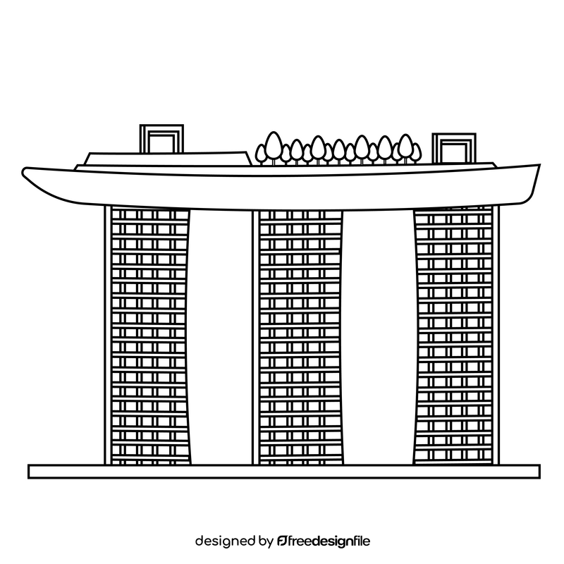 Marina Bay Sands Singapore black and white clipart