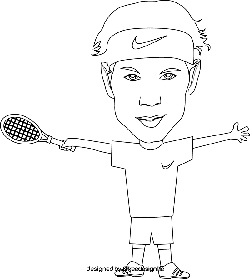 Rafael nadal Cartoon black and white clipart