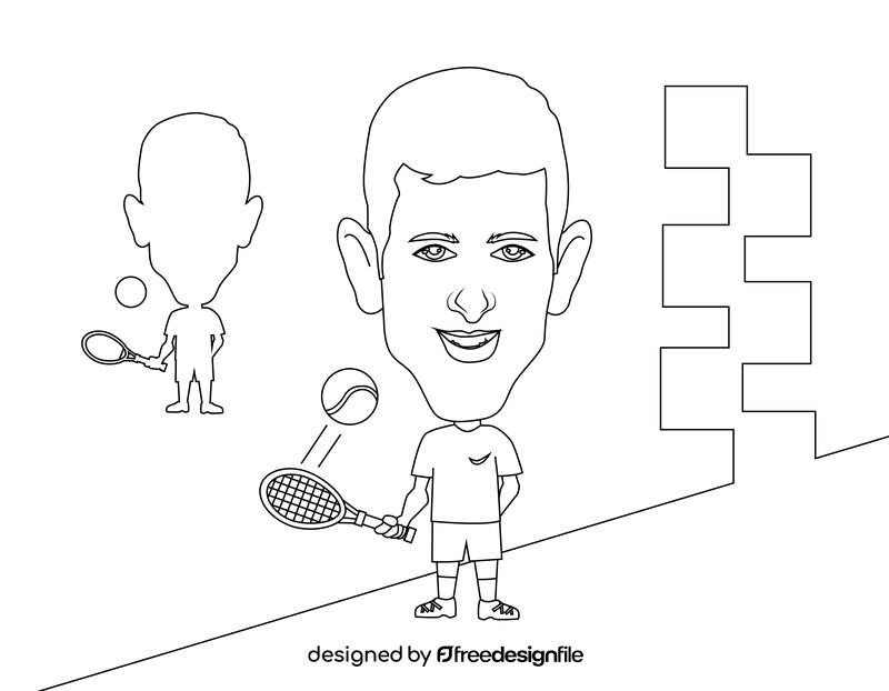 Novak Djokovic Cartoon black and white vector