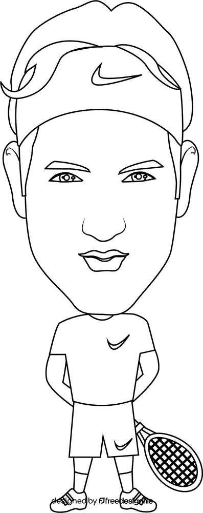 Roger Federer Cartoon black and white clipart