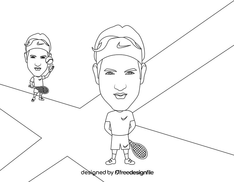 Roger Federer Cartoon black and white vector