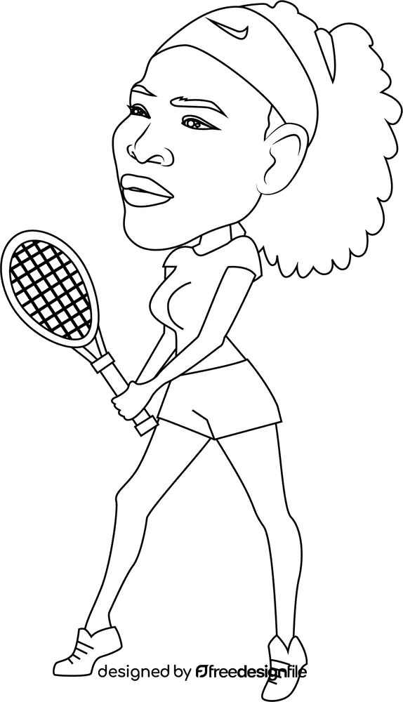 Serena Williams Cartoon black and white clipart